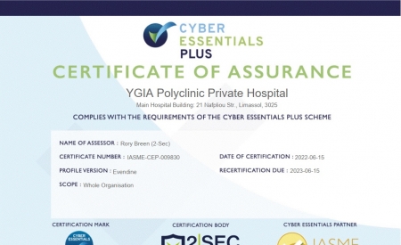 YGIA Polyclinic’s Reaccreditation with the Cyber Essentials Plus for a sixth consecutive year
